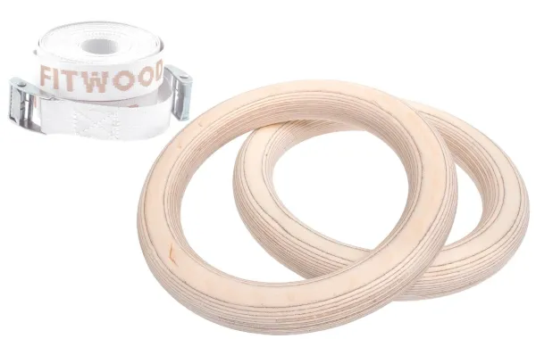 FitWood ULPU MINI Gymnastikringe 28mm - Træ overflade / Hvid Strop